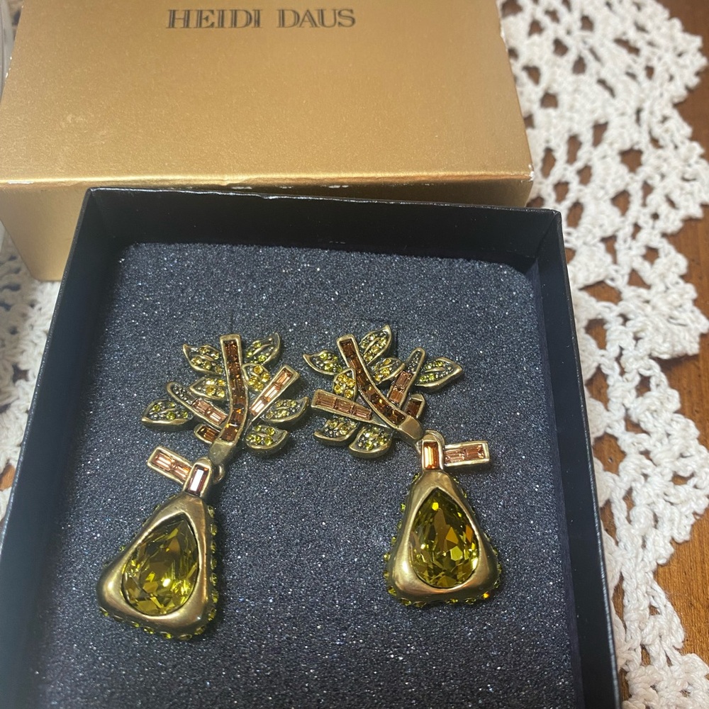 Heidi Daus Vintage Clip on earrings Citrine Topaz and Amber Crystals NRFB